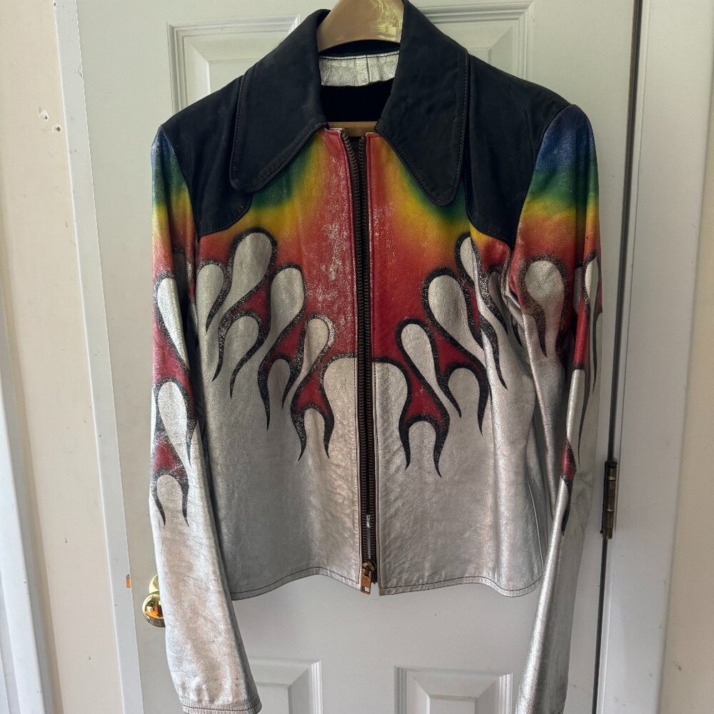 1974 East West Musical instruments custom flame leather jacket